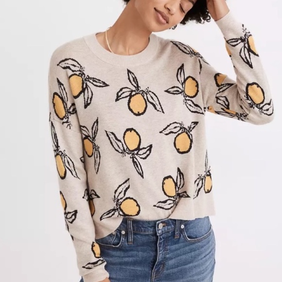 Madewell Tangerine Sketch Jacquard Pullover Sweater Heather Taupe Medium - Picture 1 of 13